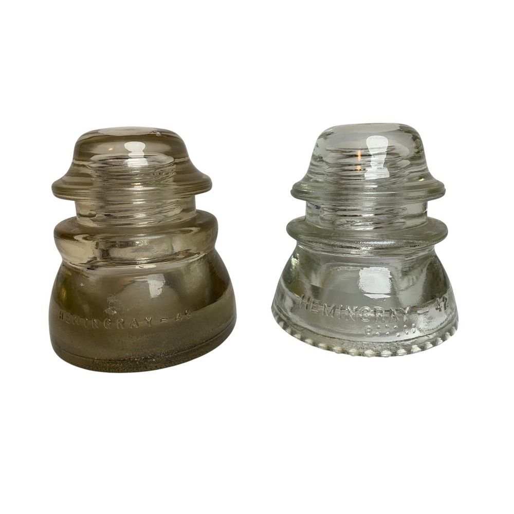 Vintage Hemingray 42 Clear & 45 Amber Glass Insulators Set of 2 Made in USA